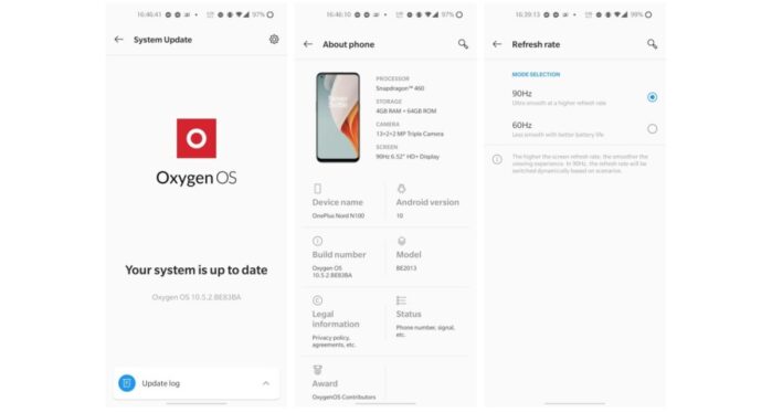 OnePlus Nord N100 impostazione display a 90Hz