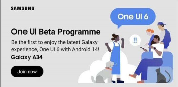 Galaxy A34 Android 14 con ONE UI 6 beta pubblica