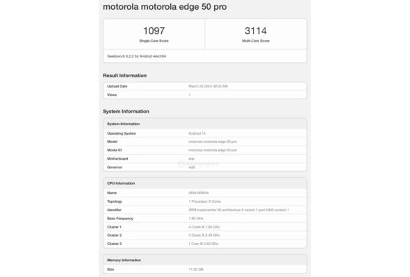 Motorola Moto Edge 50 Pro GeekBench