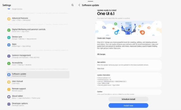 Galaxy Tab S8 aggiornamento ONE UI 6.1
