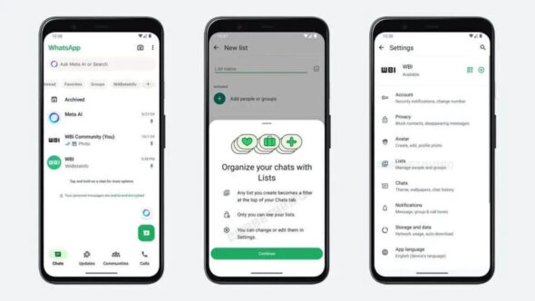 WhatsApp liste chat personalizzate
